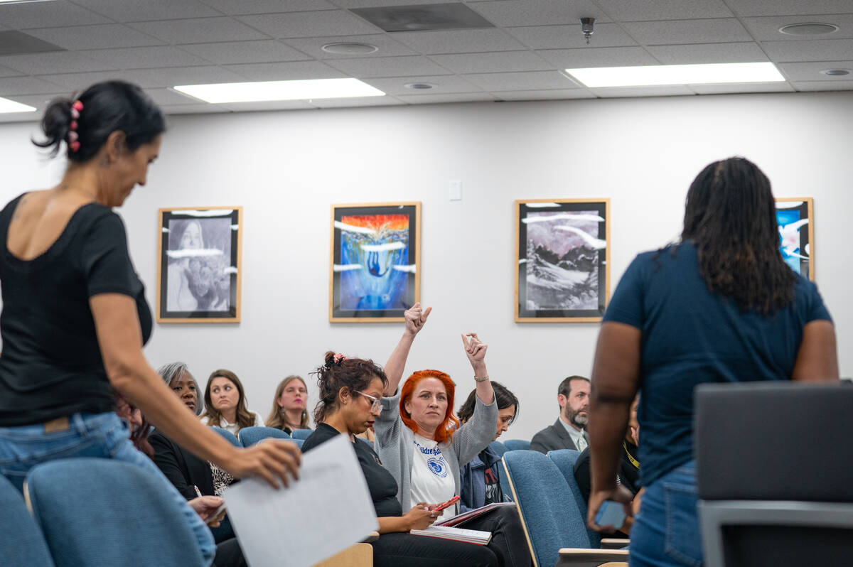 Stephanie Kinsley, who runs a group called My Children’s Advocate, snaps as she agrees with a ...