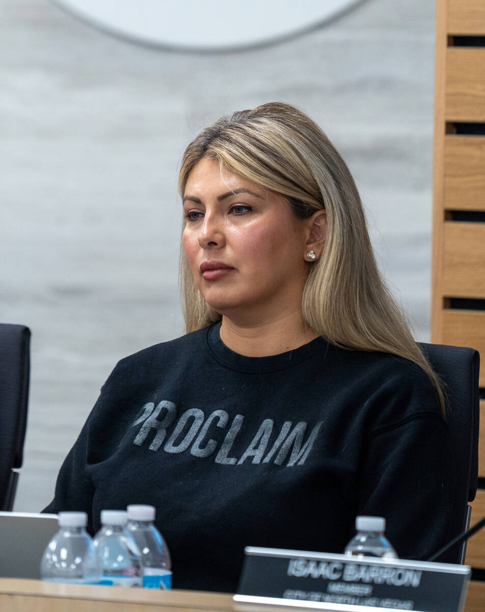 Lydia Dominguez of the Clark County School District Board of Trustees listens during a Clark Co ...