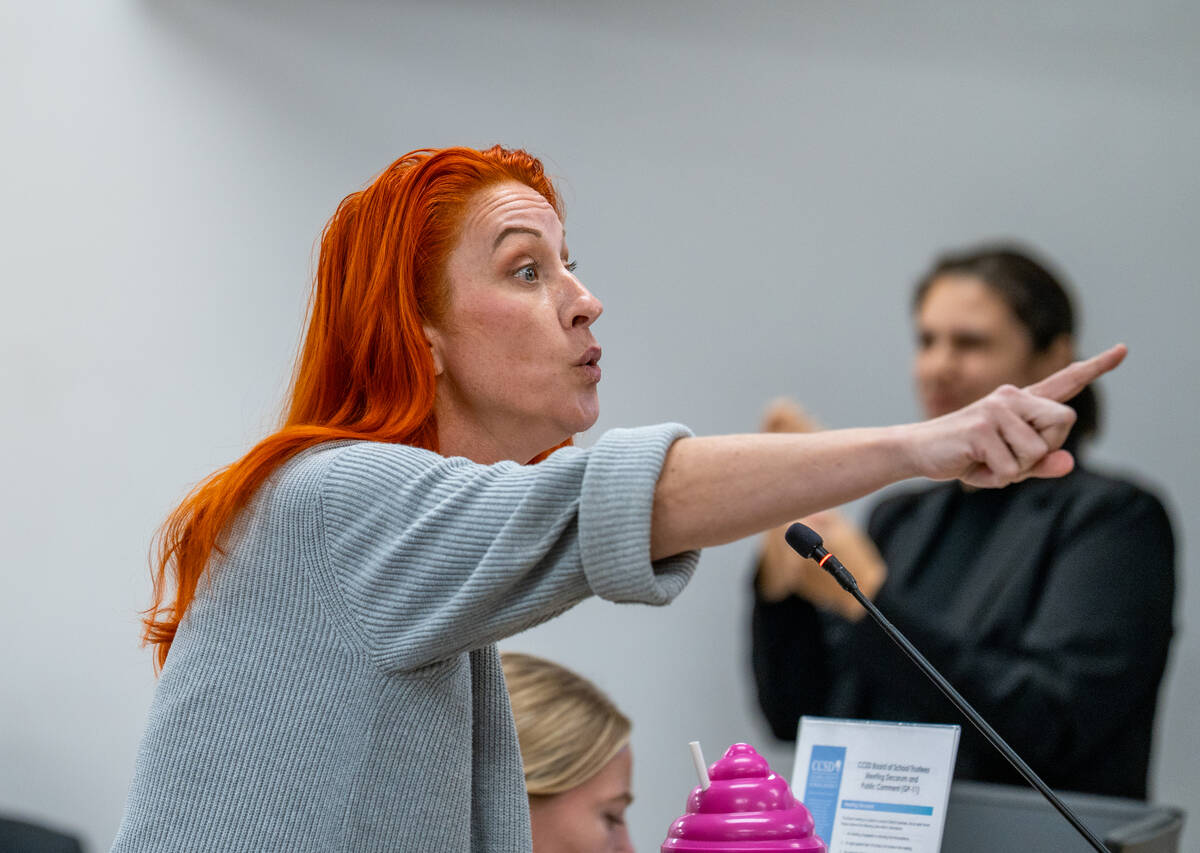 Stephanie Kinsley, who runs a group called My Children’s Advocate, speaks during a Clark Coun ...