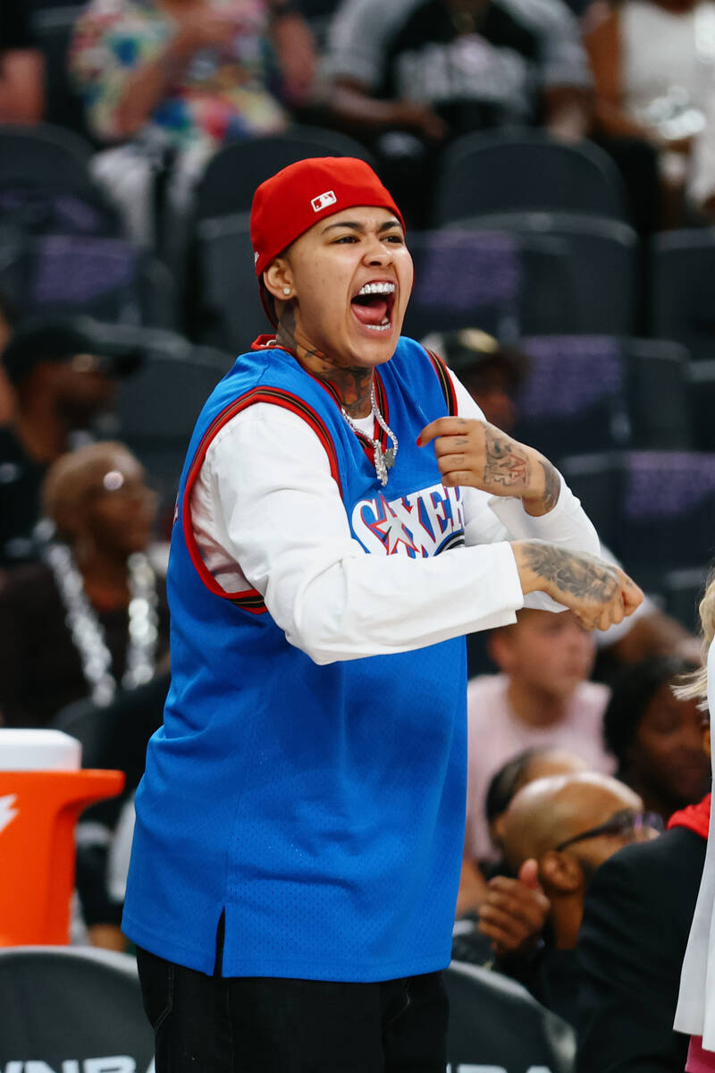 The Aces’ Kierstan Bell celebrates a shot clock violation by Chicago during the first ha ...