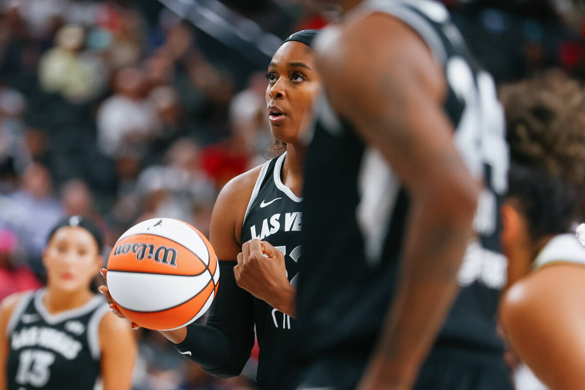 Aces forward Cheyenne Parker-Tyus (32) takes a free-throw during the second half of the Aces&#x ...
