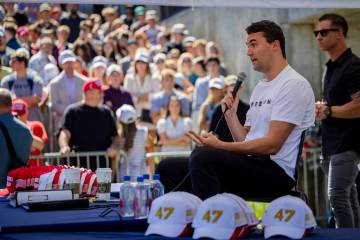 Charlie Kirk speaks before he is shot during Turning Point's visit to Utah Valley Universi ...