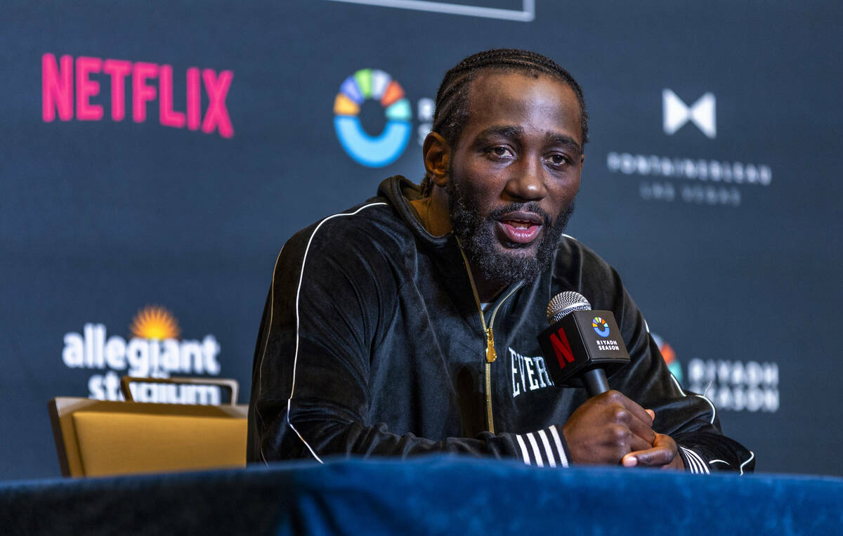Terence Crawford speaks to members of the media at the Fontainebleau on Wednesday, Sept. 10, 20 ...