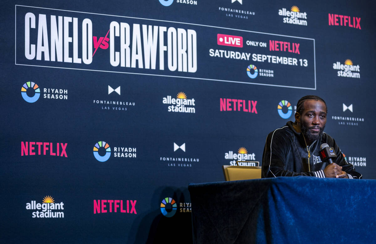 Terence Crawford listens to a question from a member of the media at the Fontainebleau on Wedne ...