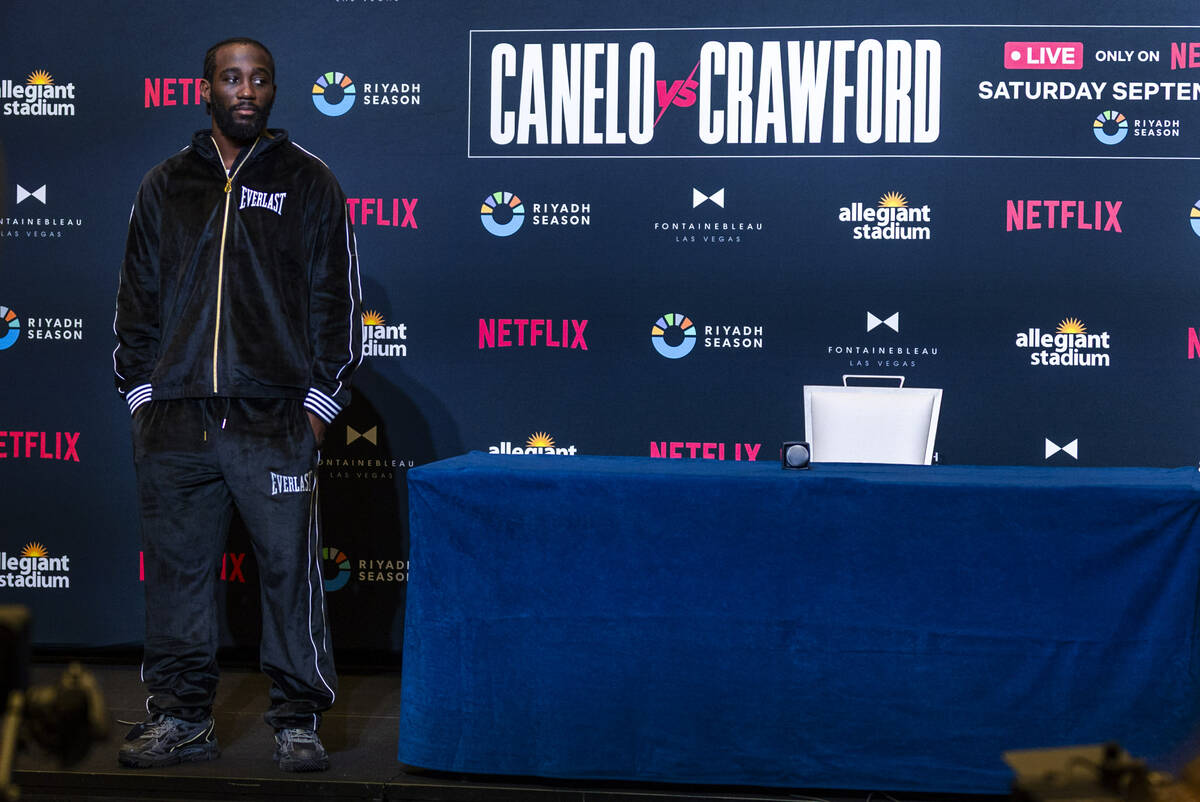 Terence Crawford stands at the end of his of the media interviews at the Fontainebleau on Wedne ...