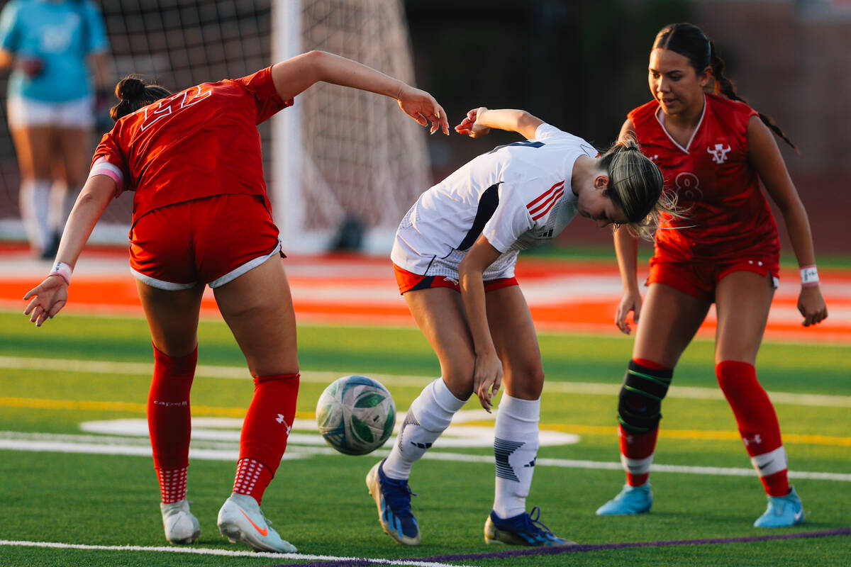 Liberty midfielder Lily Rothschild (4) loses the ball during a girls soccer game between Libert ...