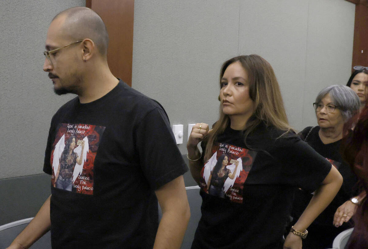 Family members of a murder victim Lesly Palacio wearing t-shirts in memory of Palacio leave a c ...