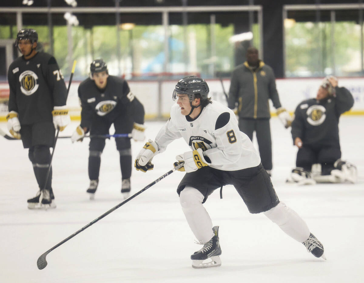 Golden Knights center Mathieu Cataford (8) skates up ice during rookie camp at City National Ar ...