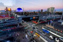 The view north up the track along Koval Lane and the Flamingo Road bridge along the track of th ...