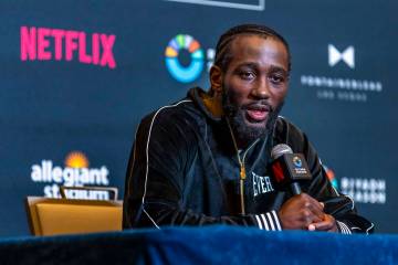 Terence Crawford speaks to members of the media at the Fontainebleau on Wednesday, Sept. 10, 20 ...