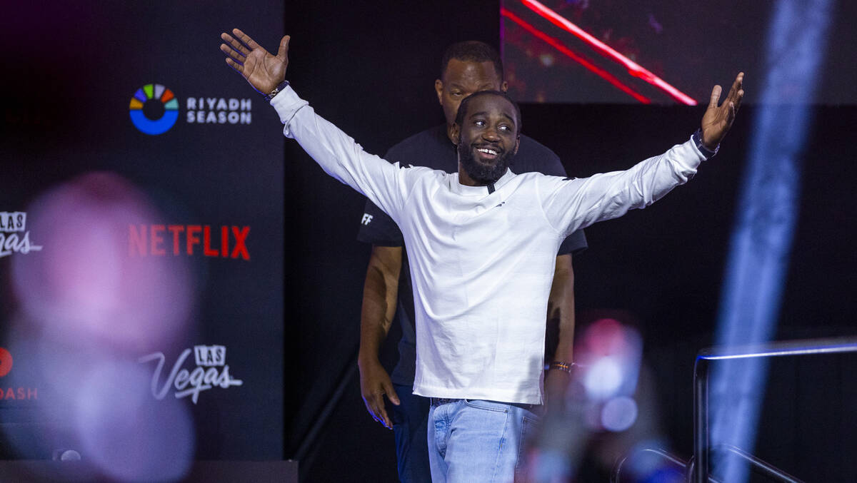 Terence Crawford arrives for his press conference with Saul ‘Canelo’ Alvarez at T ...