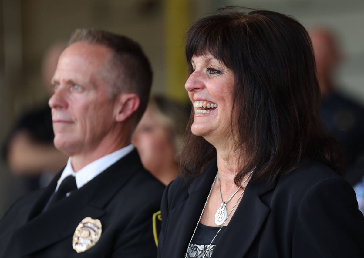 Clark County Department of Aviation Director Rosemary Vassiliadis reacts during remarks at an u ...