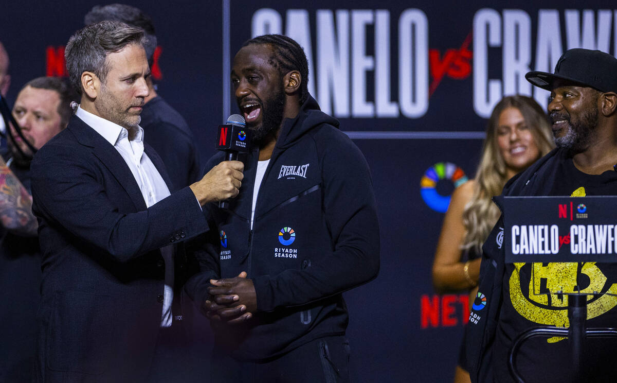 Boxing commentator Max Kellerman talks with Super Middleweight Championship fighter Terence Cra ...