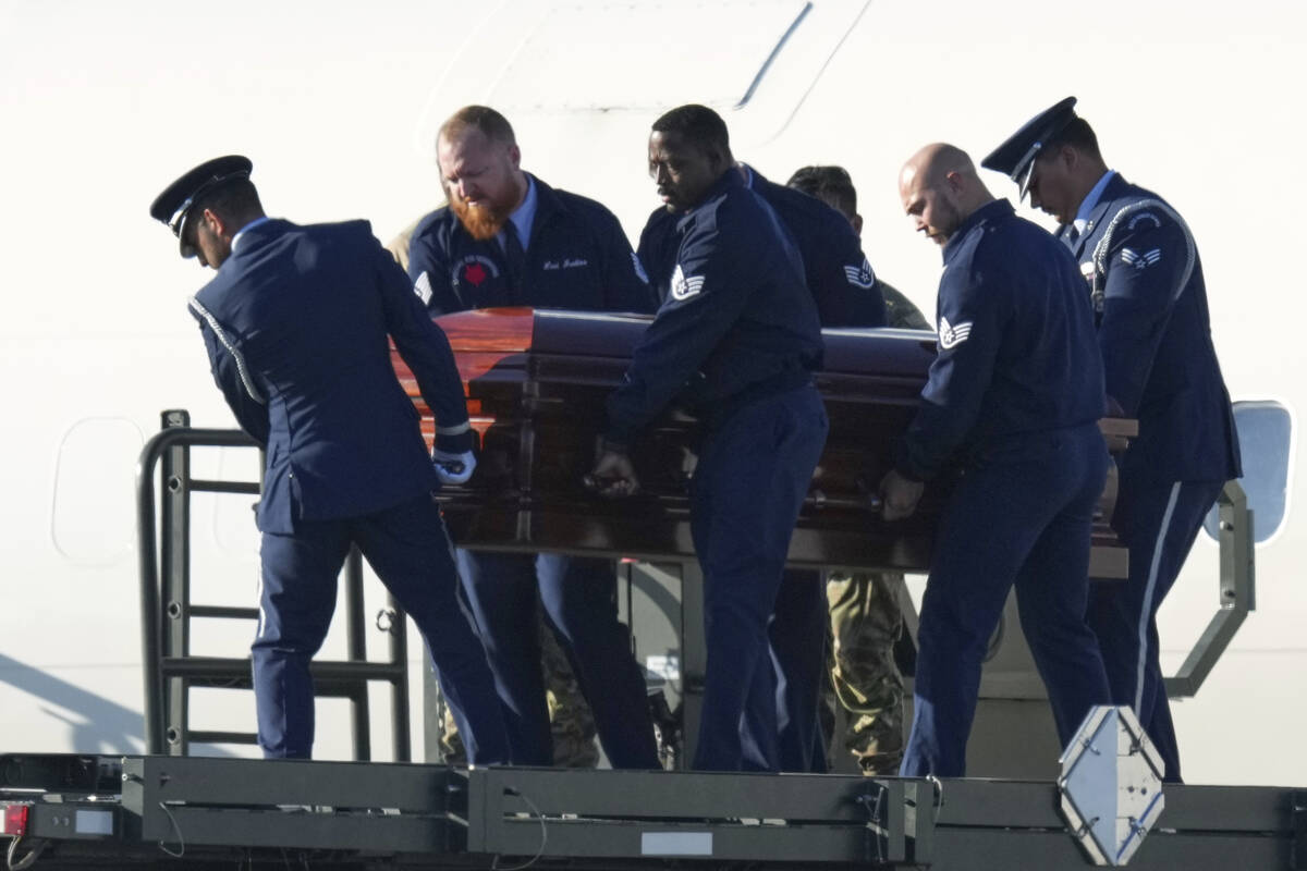 The casket containing the body of Charlie Kirk, the CEO and co-founder of Turning Point USA who ...