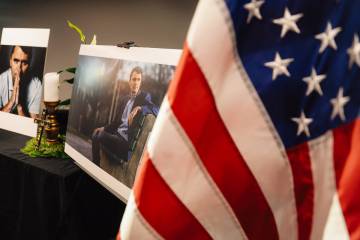 A table is set up for a vigil for conservative activist Charlie Kirk at the Nevada Republican C ...
