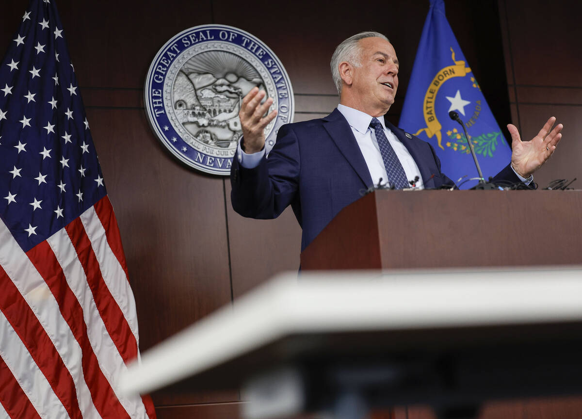 Nevada Gov. Joe Lombardo addresses the media during a press conference on the state’s on ...