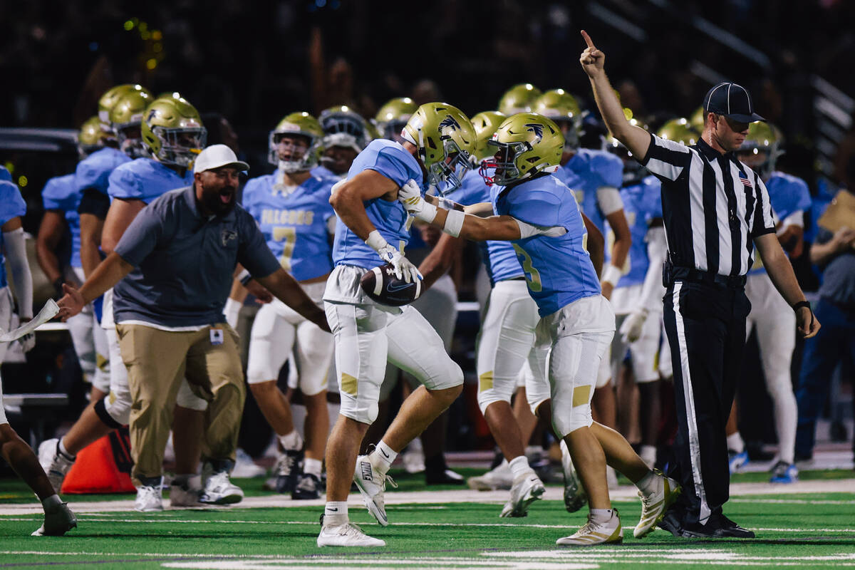 Foothill players celebrate during a football game between Foothill and Legacy at Foothill High ...