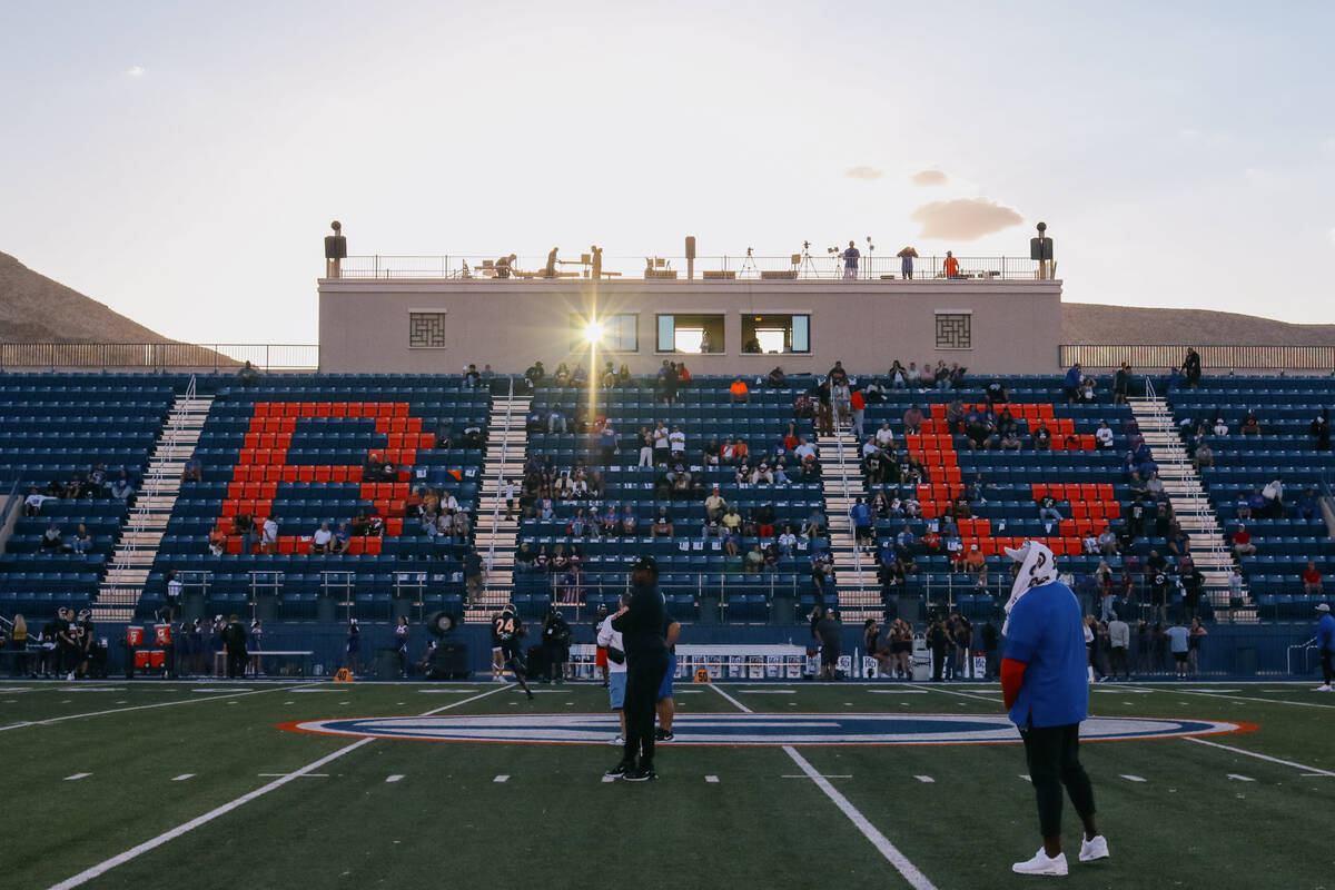 Light filters through a window in the press box before the football game on Friday, Sept. 12, 2 ...