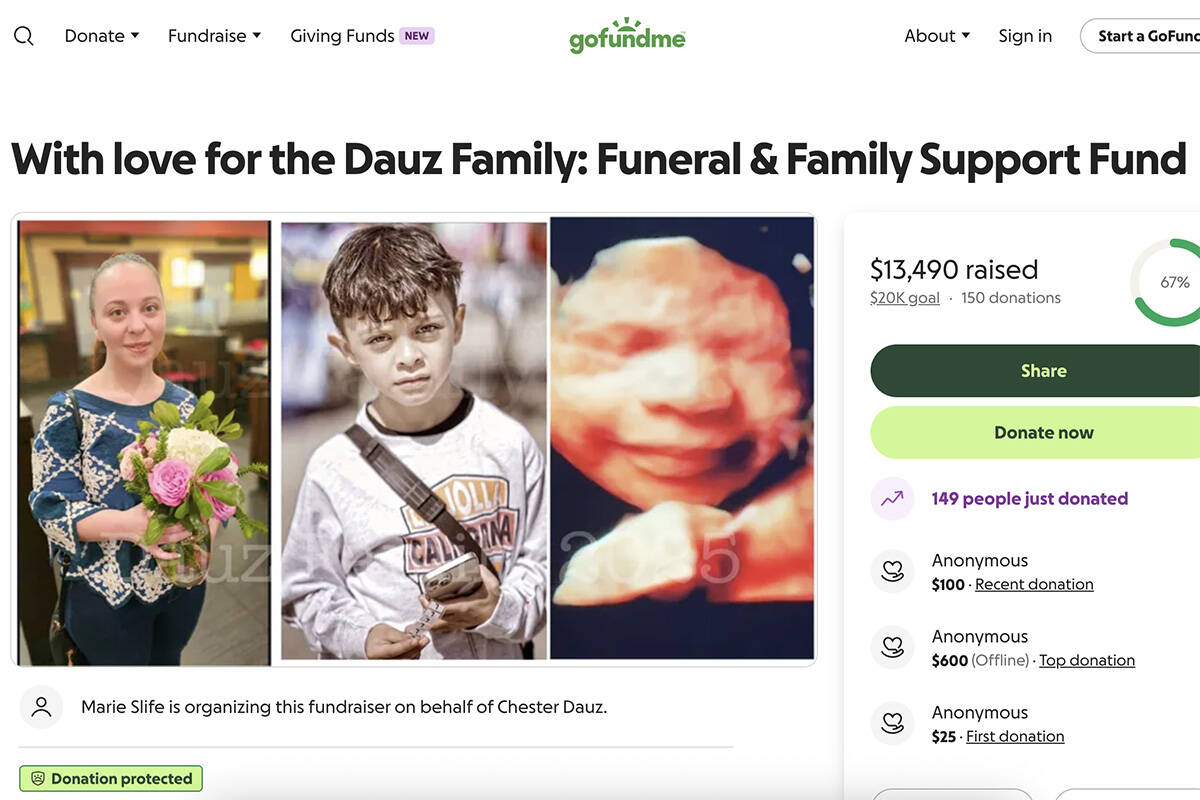 A GoFundMe page for the Dauz family is seen in a screenshot. (GoFundMe)