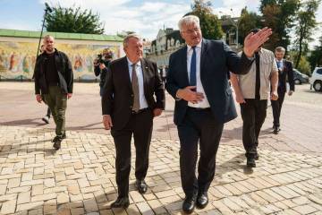 Denmark's Foreign Minister Lars Lokke Rasmussen, left, and Ukraine's Foreign Minister ...