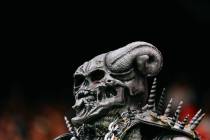 A Raiders fan watches the second half of the game on Saturday, Aug. 16, 2025 at Allegiant Stadi ...