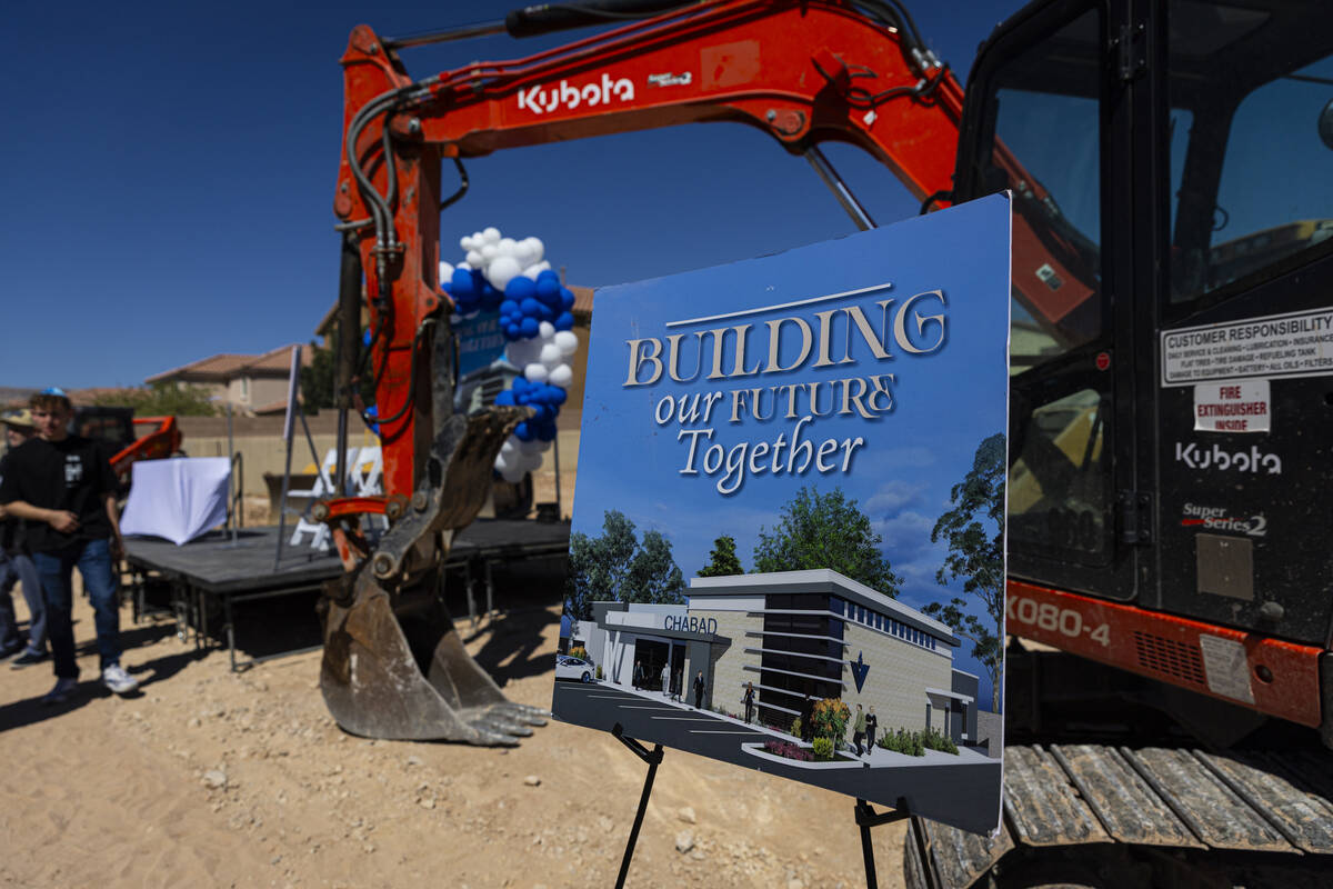 A sign for the planned Chabad Southwest center is seen during the groundbreaking event on Sunda ...