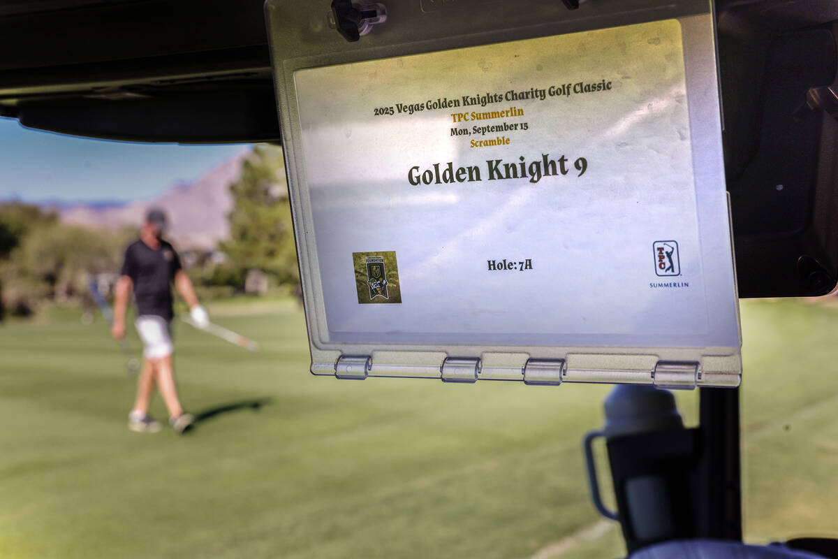 Participants warms up before the start of the Golden Knights' annual Golf Classic Monday, ...