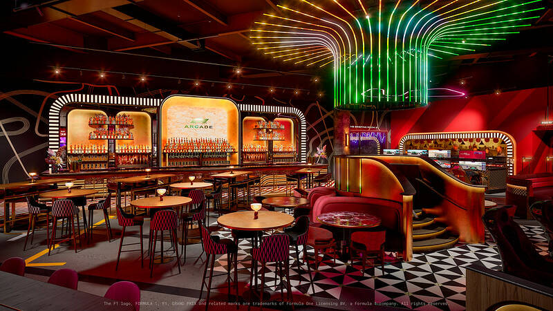 An artist rendering of F1 Arcade Las Vegas at the Forum Shops at Caesars Palace. (F1 Arcade)