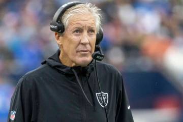 Raiders head coach Pete Carroll on the sideline during the second half of an NFL game against t ...