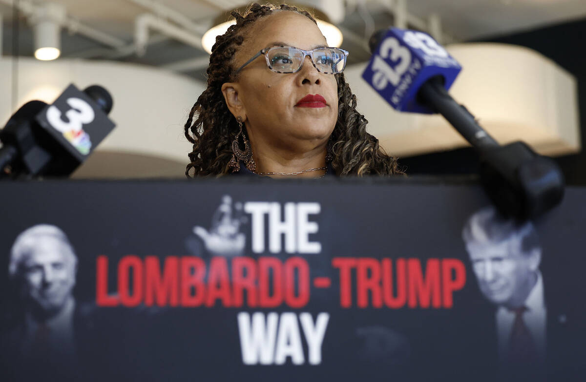 State Sen. Dina Neal speaks to the media during a press conference opposing Nevada Gov. Joe Lom ...