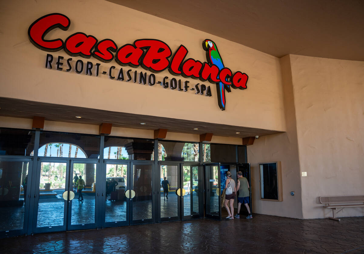 Guests enter the CasaBlanca Resort and Casino in Mesquite, Nev Sept. 10, 2025. (Kara Gildea/Las ...