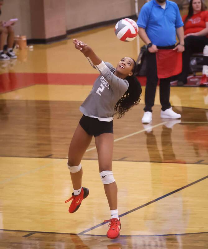 Arbor View's Cameron Reese (2) hits the ball during a volleyball game against Palo Verde a ...