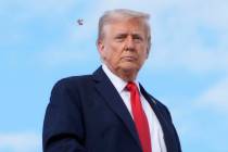 A spotted lanternfly flies past President Donald Trump as he boards Air Force One, Thursday, Se ...