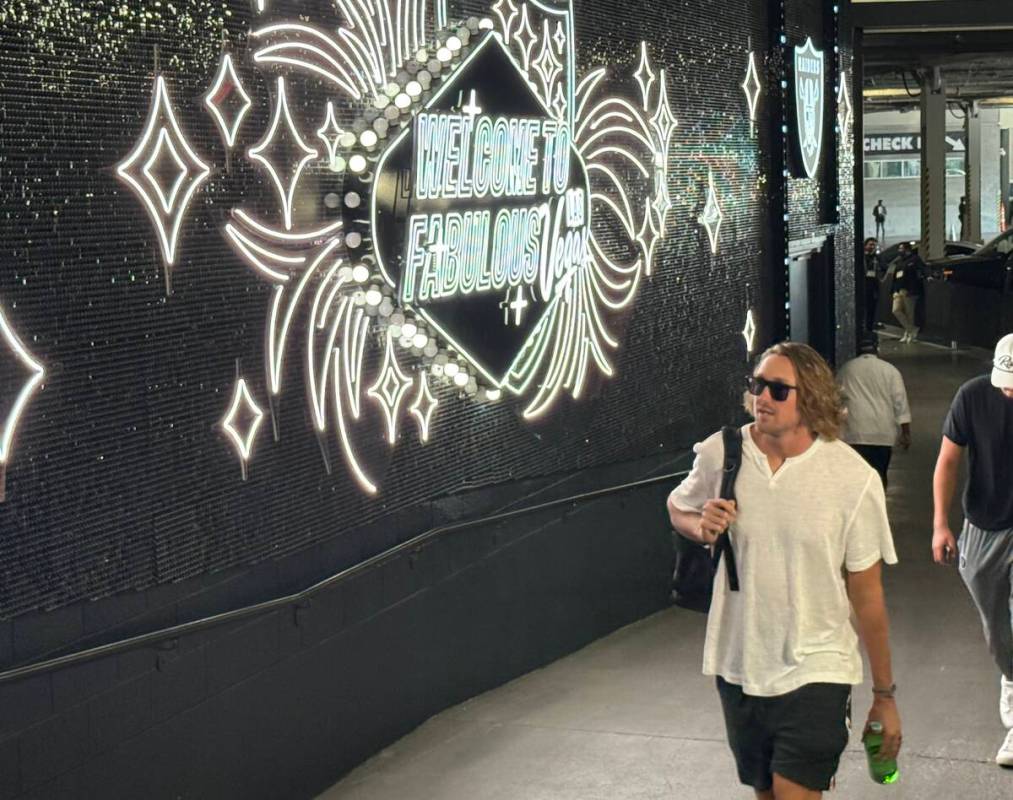 Raiders punter AJ Cole walks through the "Fabulous Tunnel Walk" on Monday, Sept. 15, 2025, at A ...