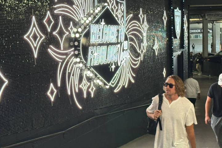Raiders punter AJ Cole walks through the "Fabulous Tunnel Walk" on Monday, Sept. 15, 2025, at A ...