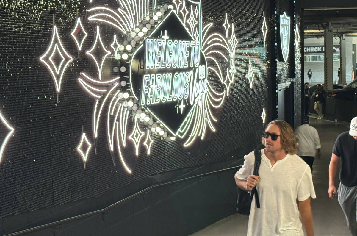 Raiders punter AJ Cole walks through the "Fabulous Tunnel Walk" on Monday, Sept. 15, 2025, at A ...