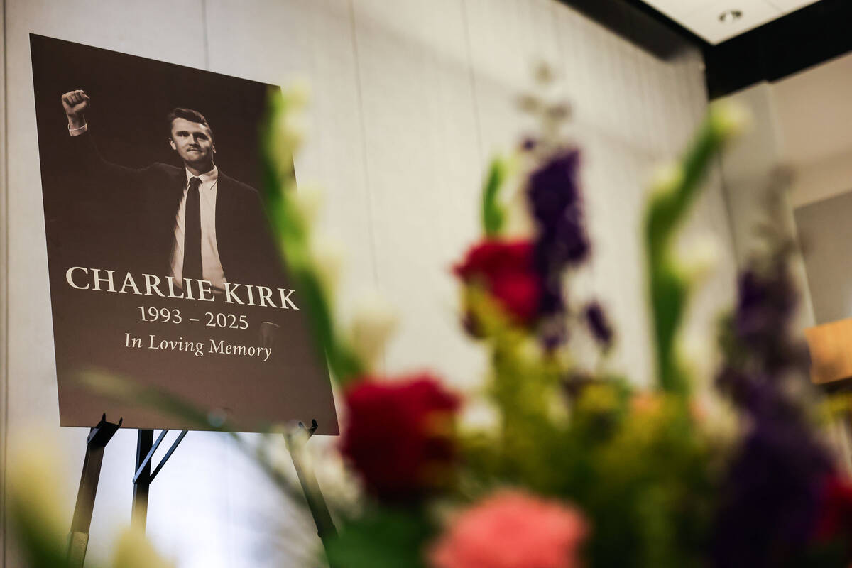 A memorial for Charlie Kirk is seen during a memorial for the right-wing activist hosted by Tur ...