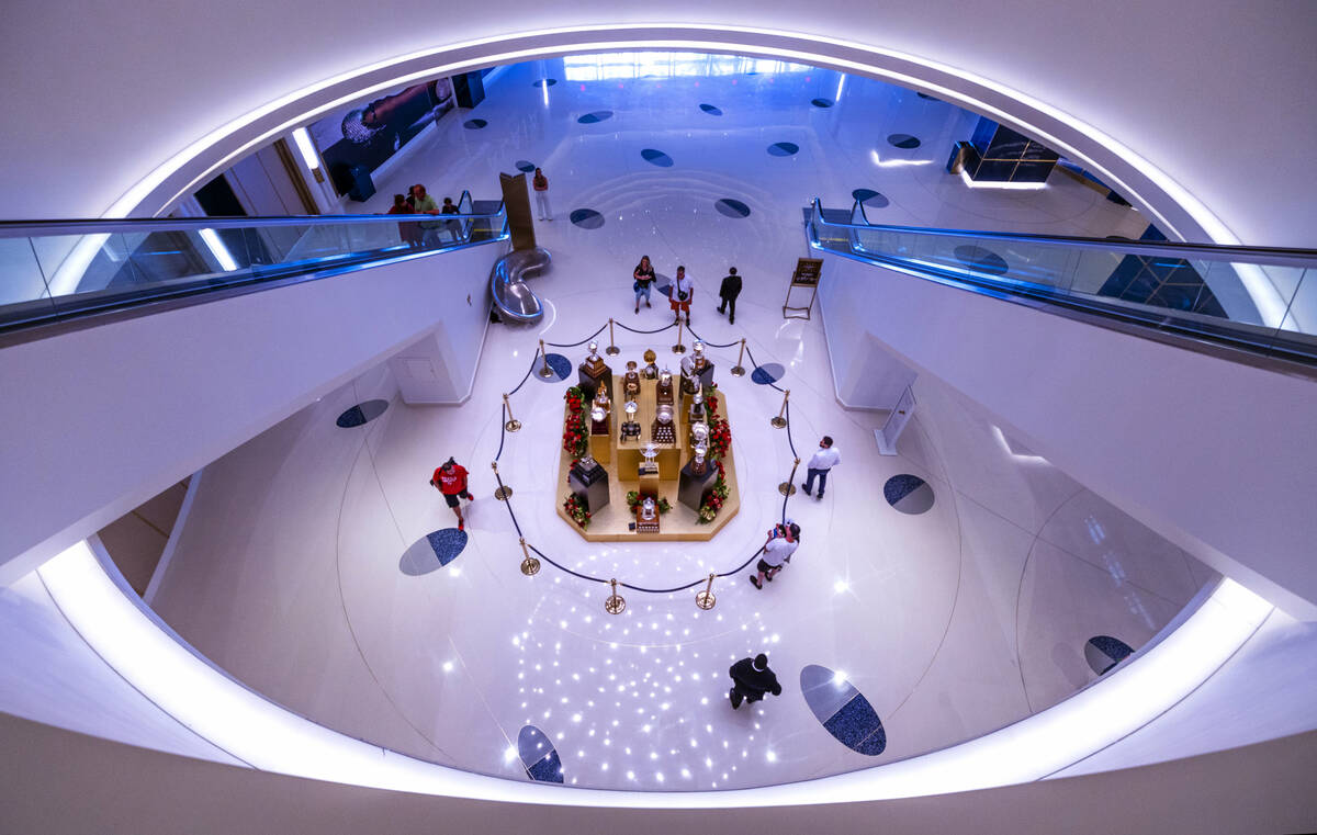 Fans are able to view 18 of the NHL trophies on display at the Fontainebleau Las Vegas on June ...
