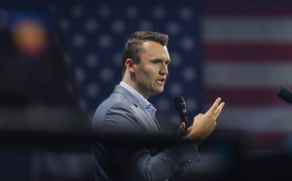 Founder and President of Turning Point USA Charlie Kirk speaks during the Turning Point Believe ...