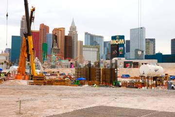 Construction is underway for the new Las Vegas Athletics $2 billion Strip ballpark at the site ...