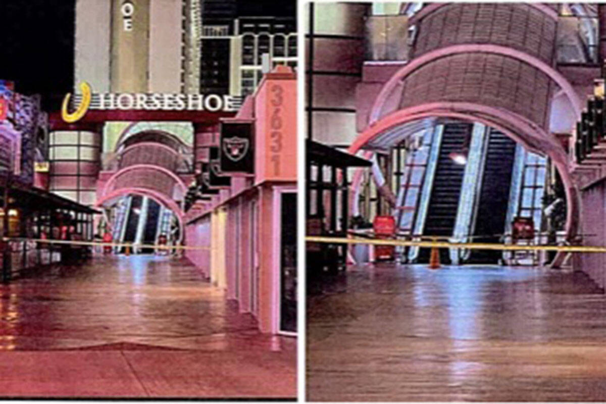 The entrance to Horseshoe Las Vegas is seen from the Grand Bazaar Shops, an outdoor retail plaz ...