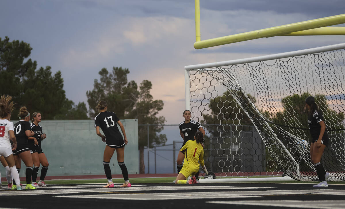 Coronado scores a goal past Palo Verde during a soccer game at Palo Verde High School on Thursd ...