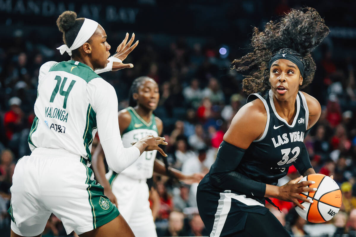 Aces forward Cheyenne Parker-Tyus (32) eyes the basket during game three of a first round WNBA ...
