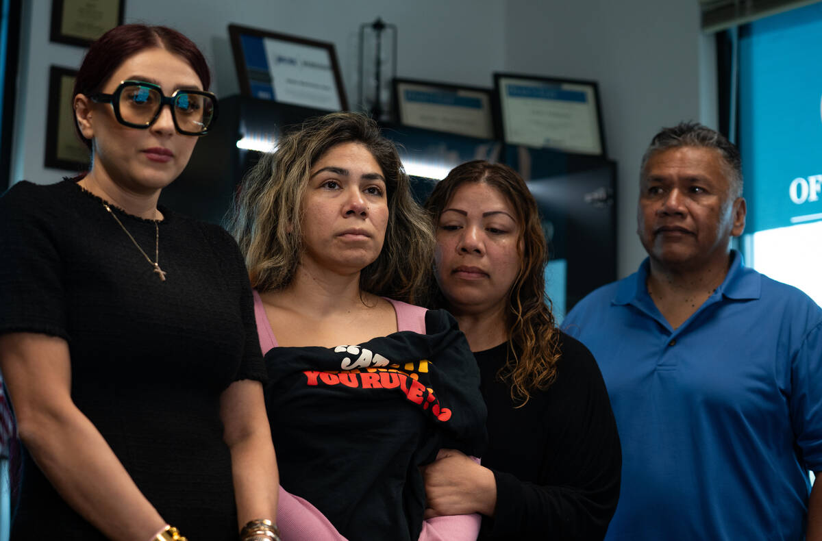 Attorney Ofelia Markarian joins the family of Julio Bravo as they speak to the public in Las Ve ...