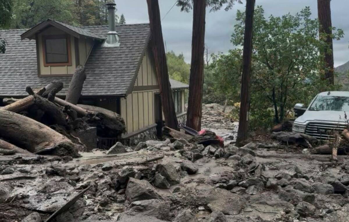 This photo provided by the San Bernardino County Fire Department shows damage caused by mudslid ...