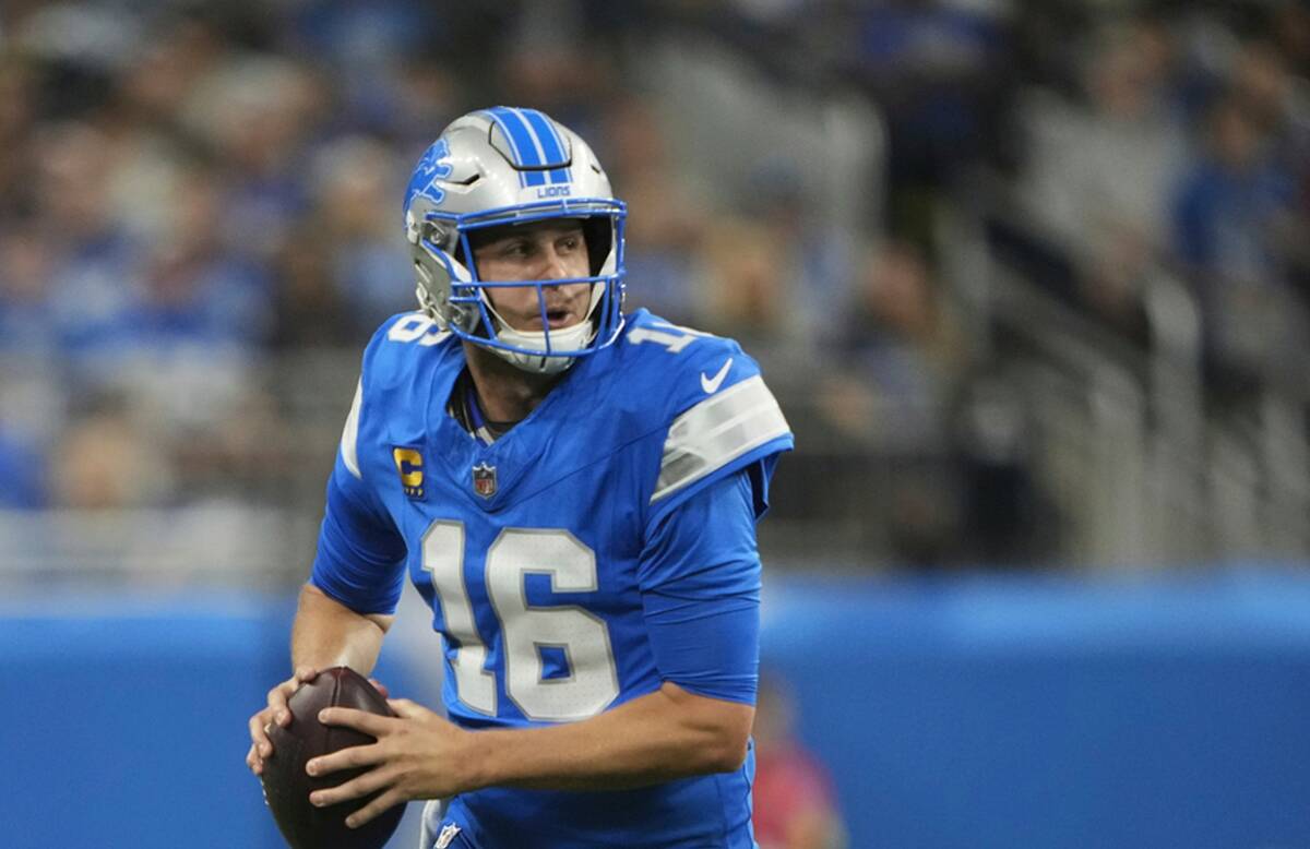 Detroit Lions quarterback Jared Goff runs during an NFL football game against the Chicago Bears ...