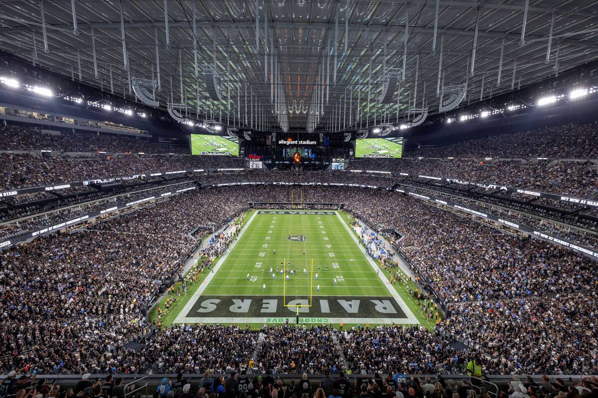 General view of the Las Vegas Raiders playing against the Los Angeles Chargers in an NFL game a ...