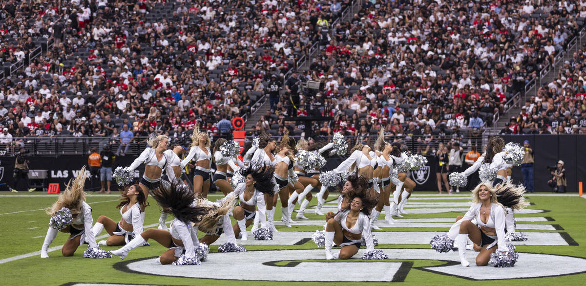The Raiderettes perform during the Raiders first half of their pre-season NFL game against the ...