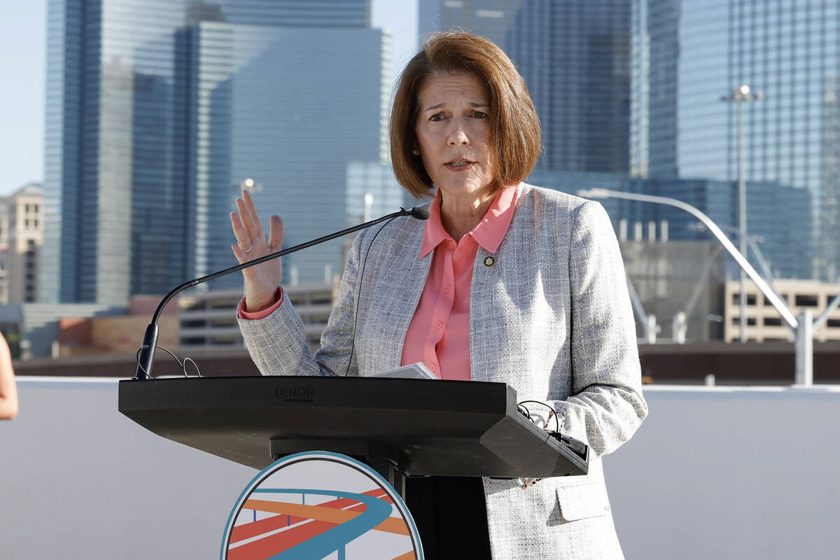 Sen. Catherine Cortez Masto speaks before prticipating in a ribbon-cutting ceremony marking the ...
