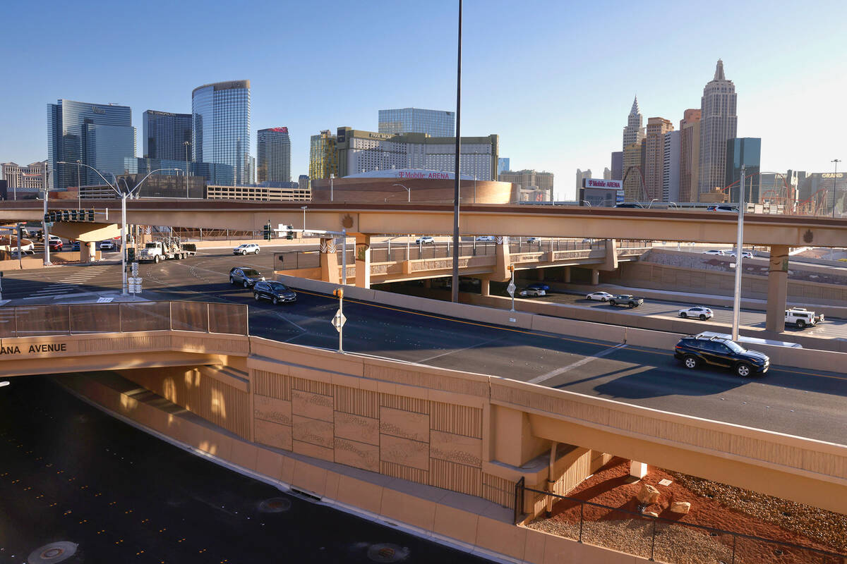 The $382 million Interstate 15/Tropicana Avenue Interchange project is seen after three-and-a-h ...